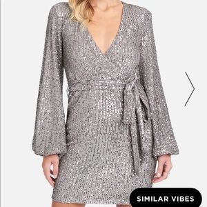 Sequins Silver Long Sleeve Bebe Dress